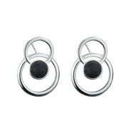Pendiente de plata y lava circulo doble